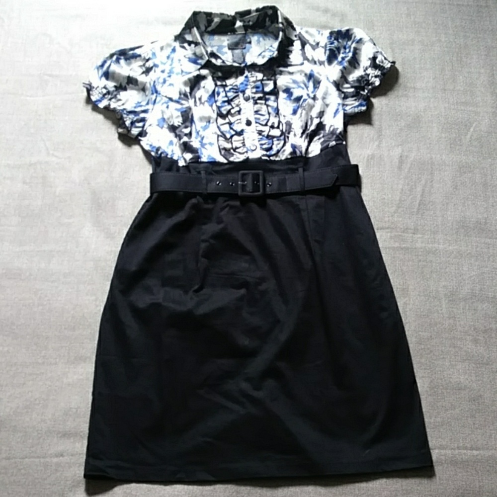 Floral and Black belted Dress. Size 13 juniors